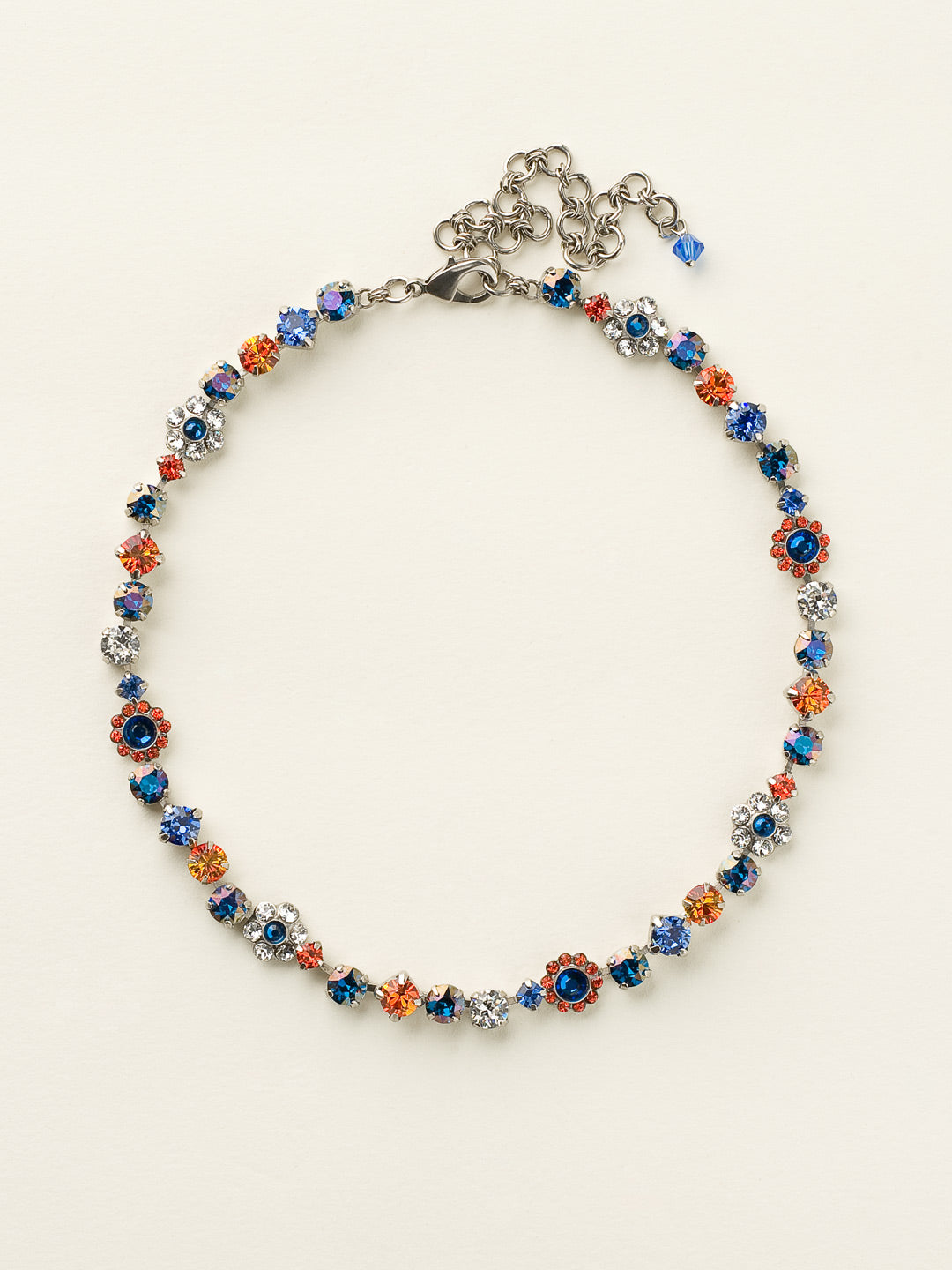 Classic Floral Tennis Necklace - NBE2ASOCR - <p>Put an extra spring in your step! This classic necklace features a combination of round and floral cluster crystals to add a sweet romantic touch to your everyday look. From Sorrelli's Orange Crush collection in our Antique Silver-tone finish.</p>