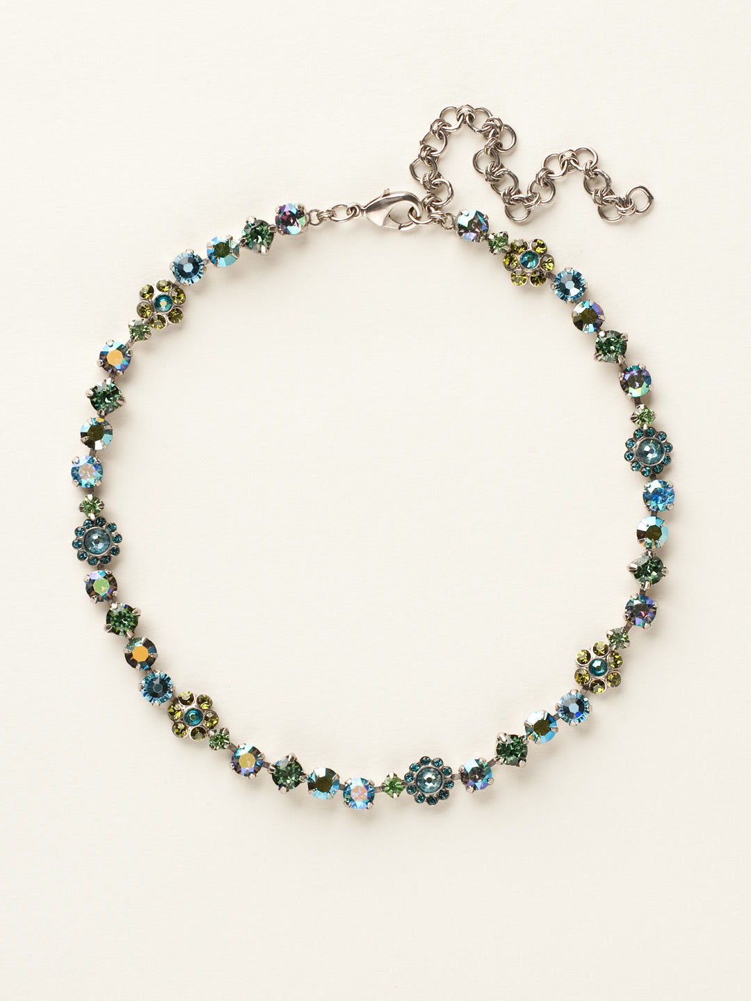 Classic Floral Tennis Necklace - NBE2ASOC - <p>Put an extra spring in your step! This classic necklace features a combination of round and floral cluster crystals to add a sweet romantic touch to your everyday look. From Sorrelli's Ocean collection in our Antique Silver-tone finish.</p>