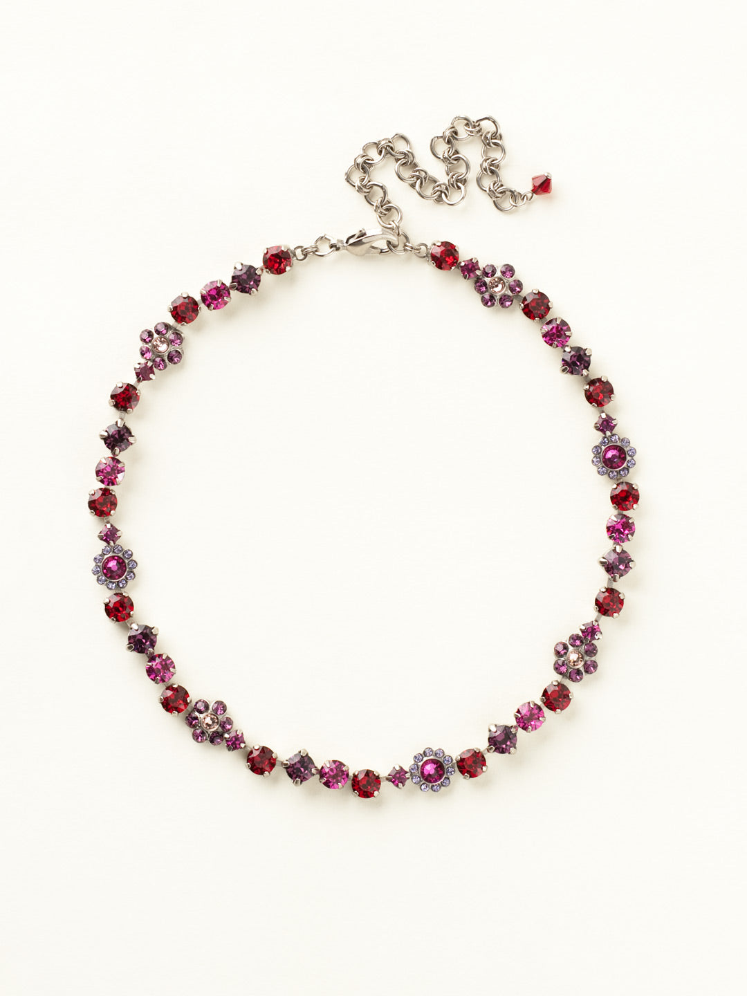 Classic Floral Tennis Necklace - NBE2ASPR - <p>Put an extra spring in your step! This classic necklace features a combination of round and floral cluster crystals to add a sweet romantic touch to your everyday look. From Sorrelli's Pink Ruby collection in our Antique Silver-tone finish.</p>