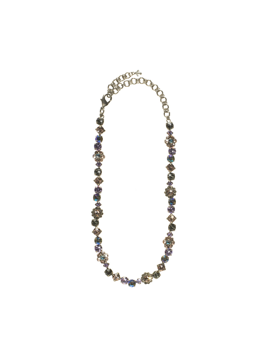 Classic Floral Tennis Necklace - NBE2ASRHP - <p>Put an extra spring in your step! This classic necklace features a combination of round and floral cluster crystals to add a sweet romantic touch to your everyday look. From Sorrelli's Rhapsody collection in our Antique Silver-tone finish.</p>