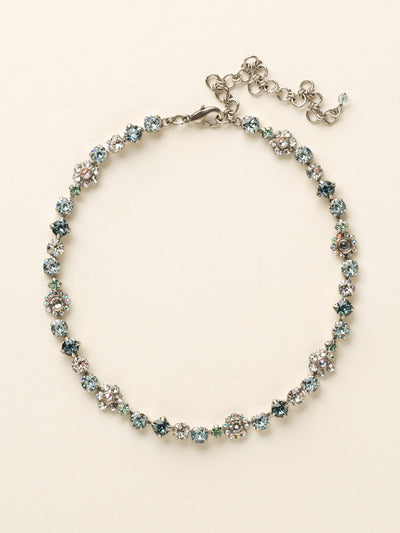 Classic Floral Tennis Necklace - NBE2ASSEA - <p>Put an extra spring in your step! This classic necklace features a combination of round and floral cluster crystals to add a sweet romantic touch to your everyday look. From Sorrelli's Seaside collection in our Antique Silver-tone finish.</p>