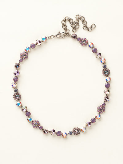 Classic Floral Tennis Necklace - NBE2ASVE - <p>Put an extra spring in your step! This classic necklace features a combination of round and floral cluster crystals to add a sweet romantic touch to your everyday look. From Sorrelli's Violet Eyes collection in our Antique Silver-tone finish.</p>