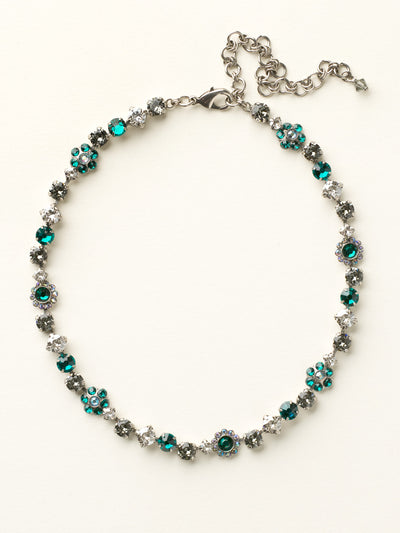 Classic Floral Tennis Necklace - NBE2ASVR - <p>Put an extra spring in your step! This classic necklace features a combination of round and floral cluster crystals to add a sweet romantic touch to your everyday look. From Sorrelli's Viridescence collection in our Antique Silver-tone finish.</p>