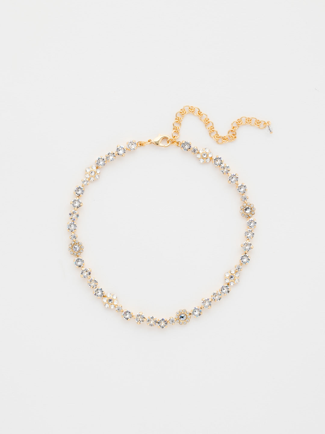 Classic Floral Tennis Necklace - NBE2BGCRY - <p>Put an extra spring in your step! This classic necklace features a combination of round and floral cluster crystals to add a sweet romantic touch to your everyday look. From Sorrelli's Crystal collection in our Bright Gold-tone finish.</p>