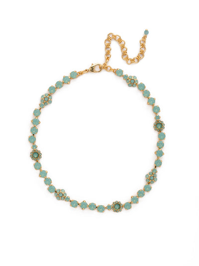 Classic Floral Tennis Necklace - NBE2BGPAC - <p>Put an extra spring in your step! This classic necklace features a combination of round and floral cluster crystals to add a sweet romantic touch to your everyday look. From Sorrelli's Pacific Opal collection in our Bright Gold-tone finish.</p>