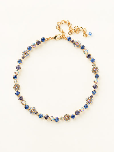 Classic Floral Tennis Necklace - NBE2BGSS - <p>Put an extra spring in your step! This classic necklace features a combination of round and floral cluster crystals to add a sweet romantic touch to your everyday look. From Sorrelli's Sweet Sapphire collection in our Bright Gold-tone finish.</p>