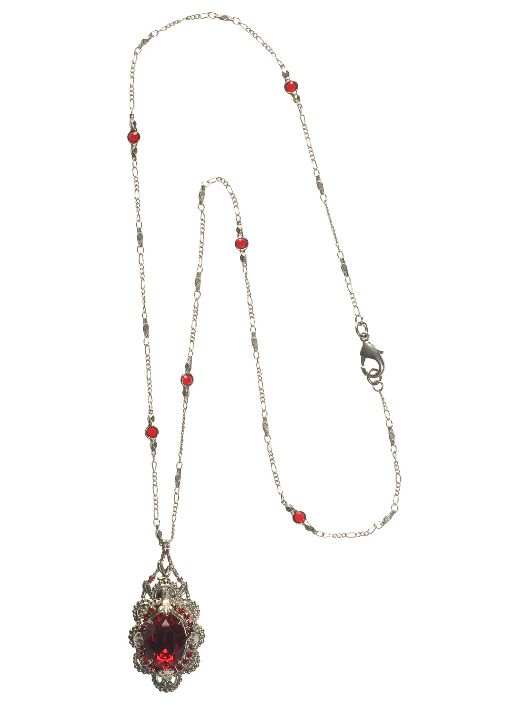 Crystal Bold Vintage Style Pendant Necklace - NBU15ASCB - Be bold like the delicate filigree surround on this pendant. From Sorrelli's Cranberry collection in our Antique Silver-tone finish.