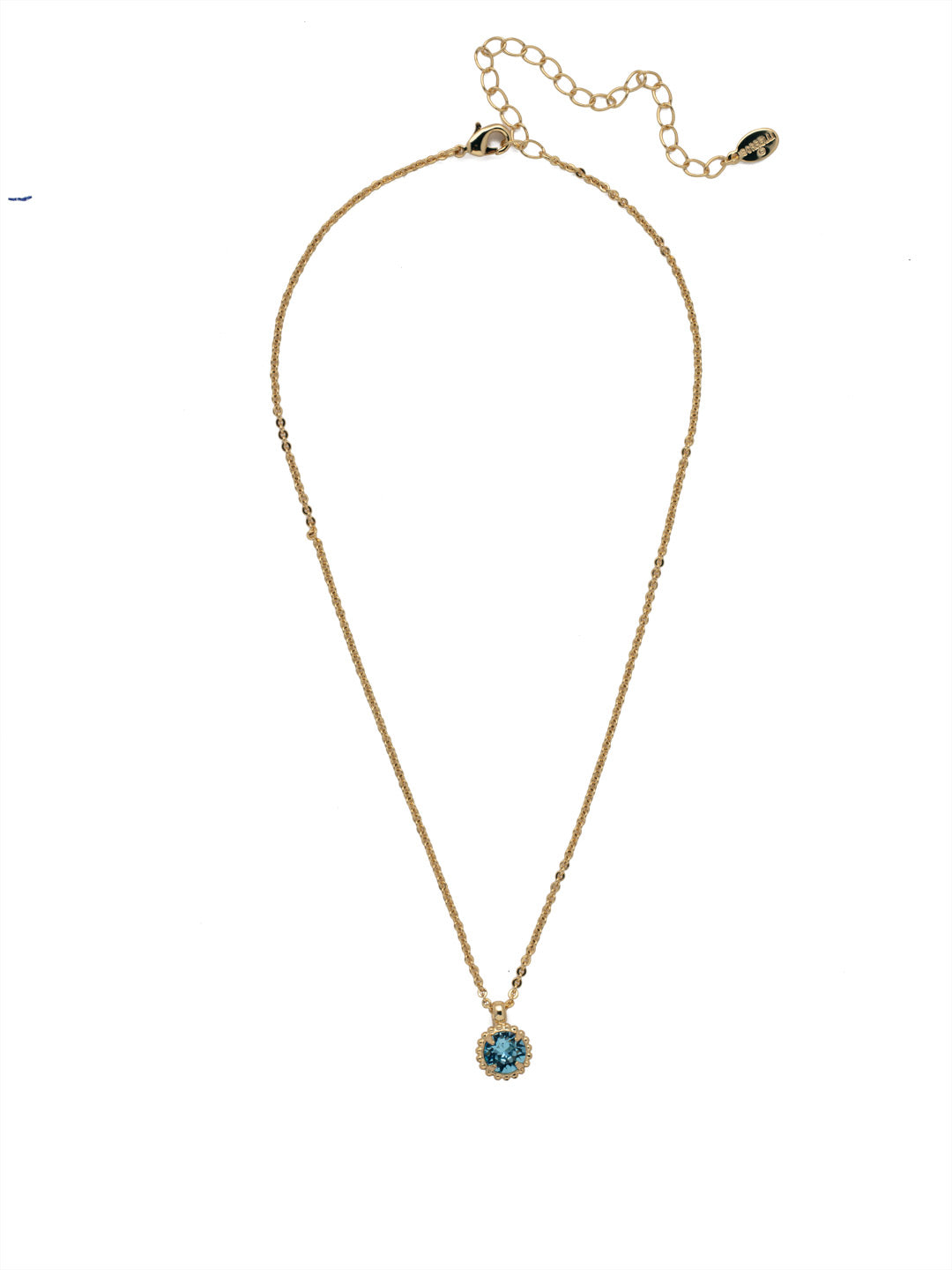 Simplicity Pendant Necklace - NBY38BGAQU - <p>Perfect for any day! The Simplicity Pendant Necklace features a round cut crystal with vintage edging. From Sorrelli's Aquamarine collection in our Bright Gold-tone finish.</p>