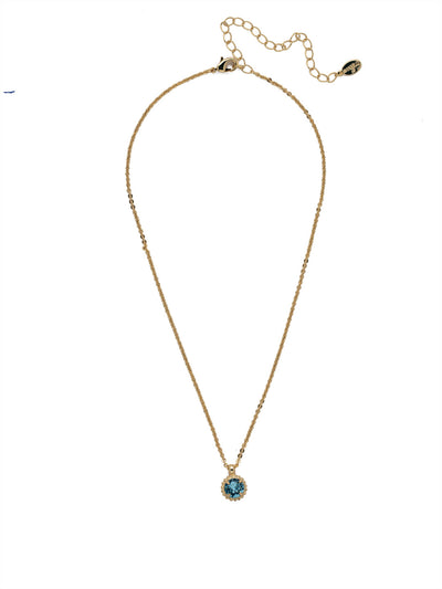 Simplicity Pendant Necklace - NBY38BGAQU - <p>Perfect for any day! The Simplicity Pendant Necklace features a round cut crystal with vintage edging. From Sorrelli's Aquamarine collection in our Bright Gold-tone finish.</p>