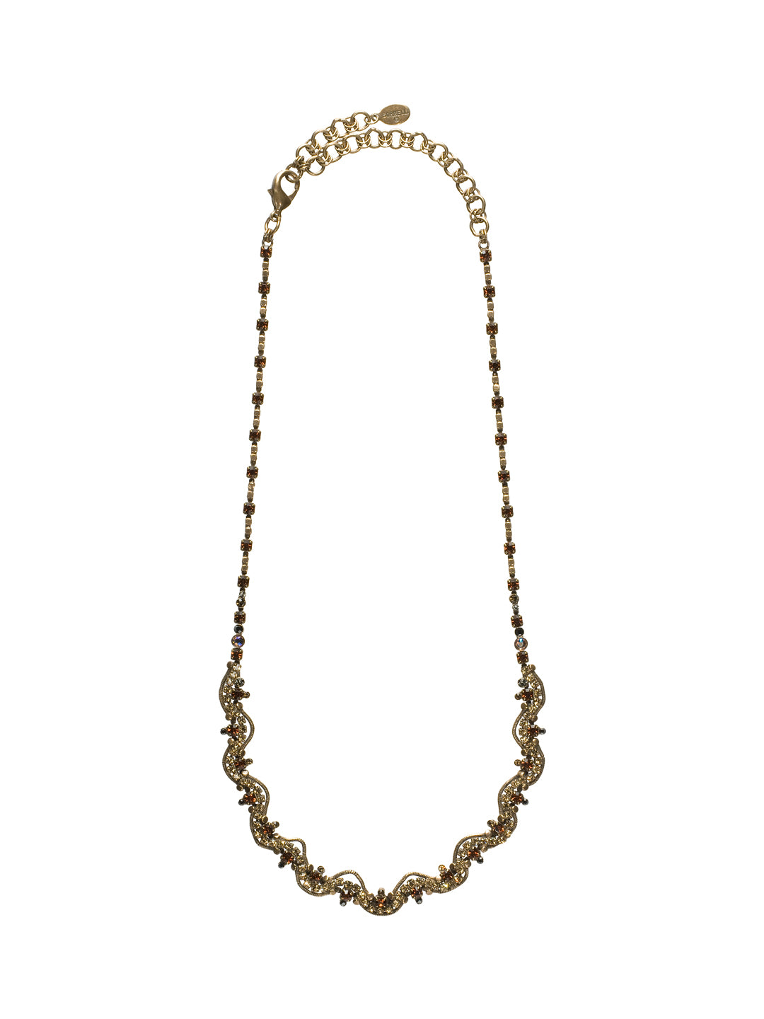 Elegant Crystal Wave Necklace Tennis Necklace - NCE11AGCN - A classic Sorrelli style to make a statement or wear everyday. From Sorrelli's City Neutral collection in our Antique Gold-tone finish.