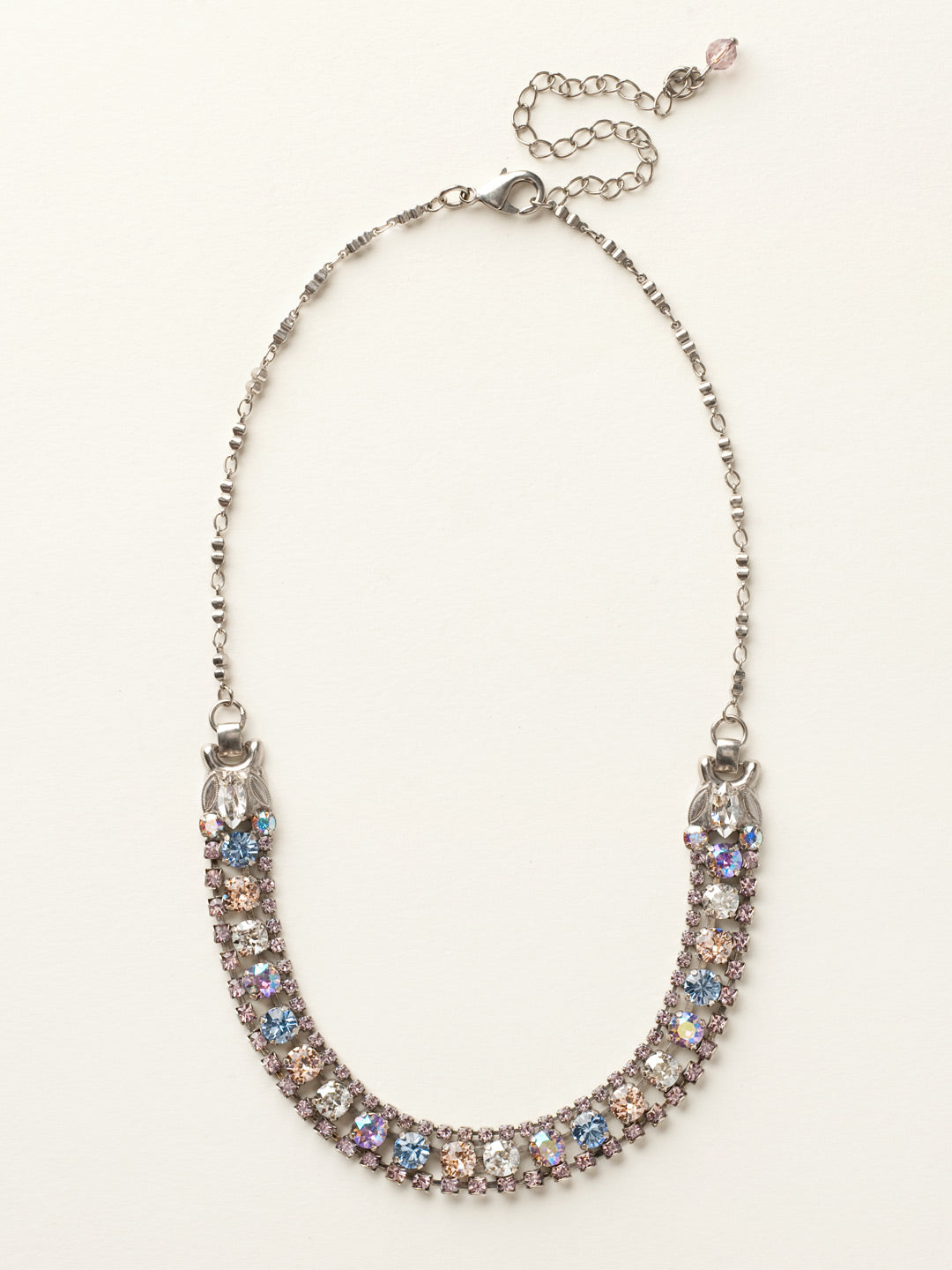 Right on Track Necklace - NCN5ASDX - Pile on the shine with this necklace. A single strand of crystals set between two rows of contrasting rhinestones will add glamour to any look.