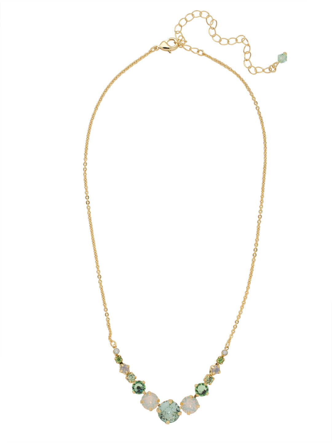 London Tennis Necklace - NCQ14BGSGR - <p>A long, simple chain paired with gorgeous round stones is exactly what every girl needs to dress things up. This round stone necklace is perfect for layering, or to just wear alone. Let the simple sparkle take over. From Sorrelli's Sage Green collection in our Bright Gold-tone finish.</p>