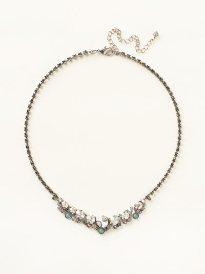 Multi-cut Round Crystal Cluster Line Necklace - NCW11ASCRM - A little sparkle can go a long way! This petite necklace contains clusters of round crystals on a rhinestone encrusted chain for the perfect understated look.