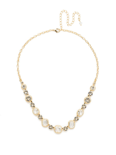 Embellished Elegance Necklace - NDK14BGCRY - This glimmering line necklace features rounded cushion cut, oval and emerald cut stones surrounded by embellished, vintage inspired settings.