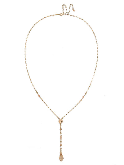 Regal Rhombus Y Pendant Necklace - NDK76AGLC - <p>A modern take on a throwback style, this delicate design features an intricate design highlighting a beautiful rhombus cut crystal at the tip. Y not try the trend! From Sorrelli's Light Colorado collection in our Antique Gold-tone finish.</p>