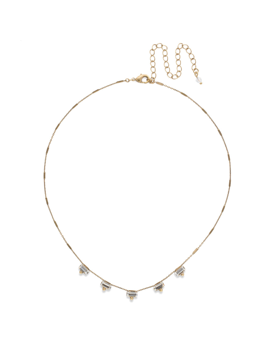 Shine and Dash Tennis Necklace - NDM17AGCRY - <p>Beautifully faceted baguette crystals set in rectangular row offer simple styling that will add a pop of sparkle to your look. From Sorrelli's Crystal collection in our Antique Gold-tone finish.</p>