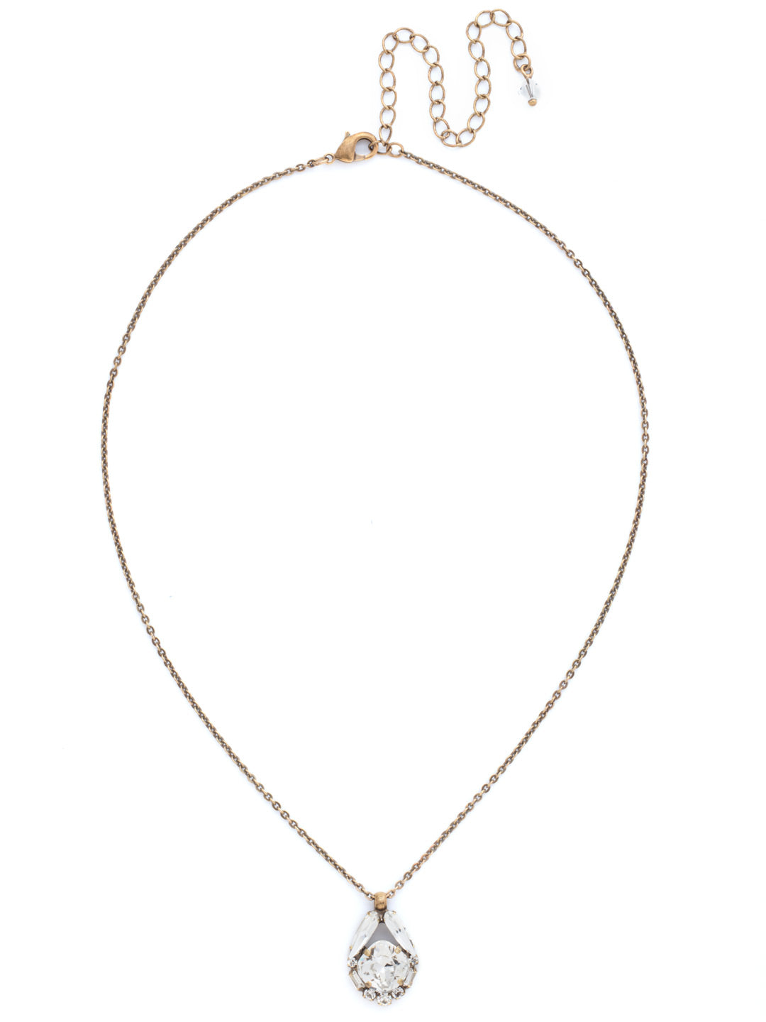 Elegantly Entwined Pendant Necklace - NDN65AGCRY - <p>A central cushion cut crystal is nestled beneath two elegant navettes and above a delicate pattern of petite, geometric cut crystals. Wear this delicate pendant alone or layered with your favorite longer styles. From Sorrelli's Crystal collection in our Antique Gold-tone finish.</p>