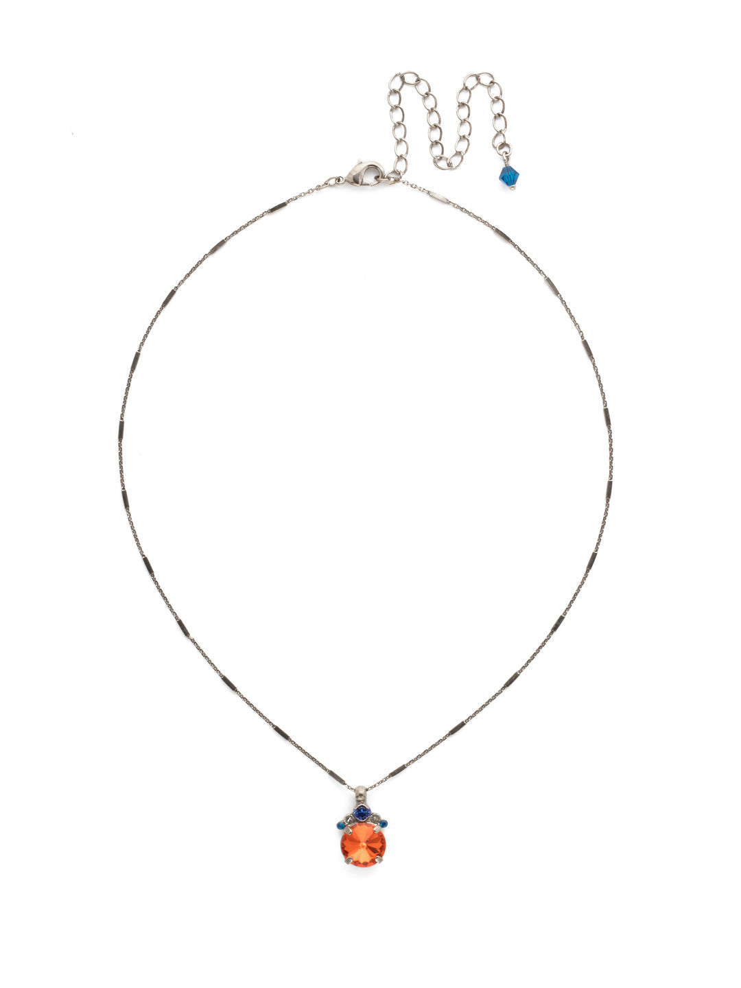 Crowning Around Necklace - NDN78ASOCR - Show them you're serious about sparkle with this demure pendant that features a round rivoli crystal crowned with petite circular stones. From Sorrelli's Orange Crush collection in our Antique Silver-tone finish.