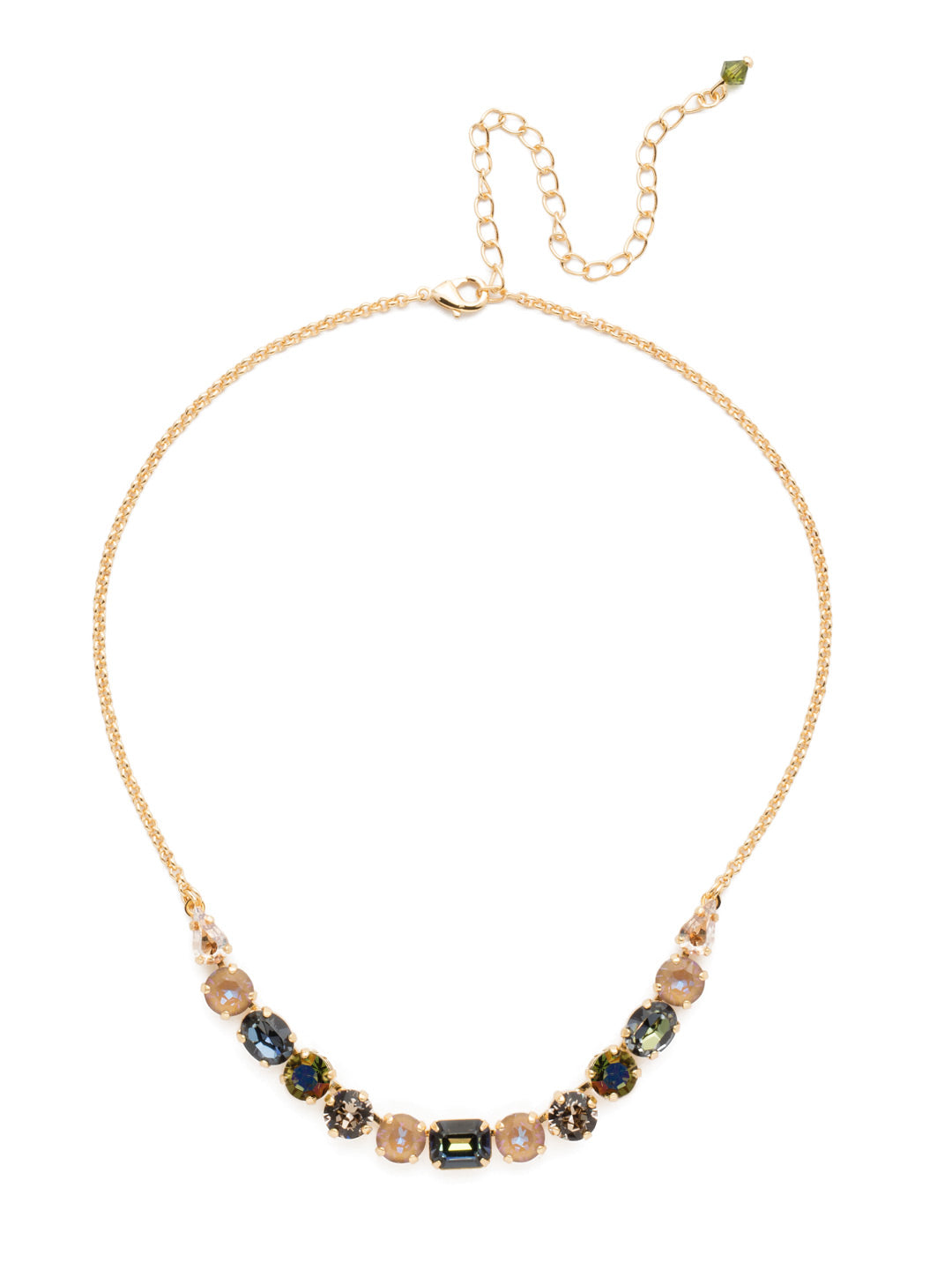 Tansy Half Line Tennis Necklace - NDQ14BGCSM - <p>Oval, round, emerald, pear and cushion cut crystals are accented by a delicate chain for subtle sparkle that looks great layered or worn solo. From Sorrelli's Cashmere collection in our Bright Gold-tone finish.</p>