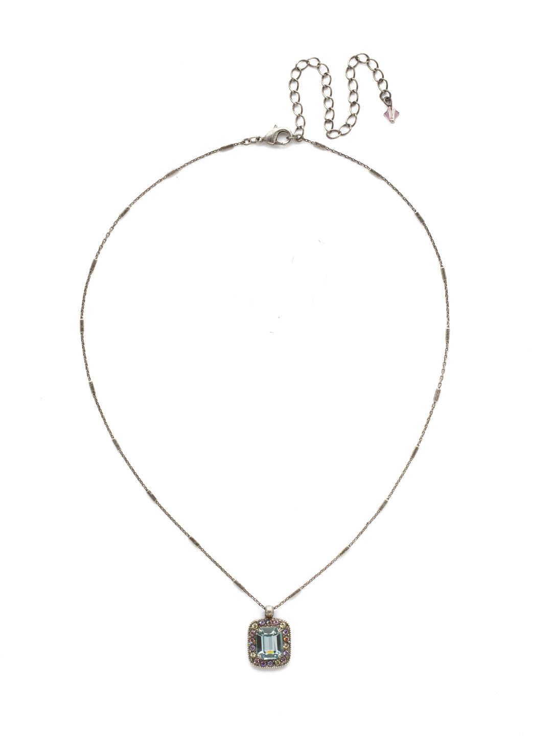 Opulent Octagon Pendant Necklace - NDQ50ASLPA - A central crystal surrounded by petite gems in a rectangular setting.