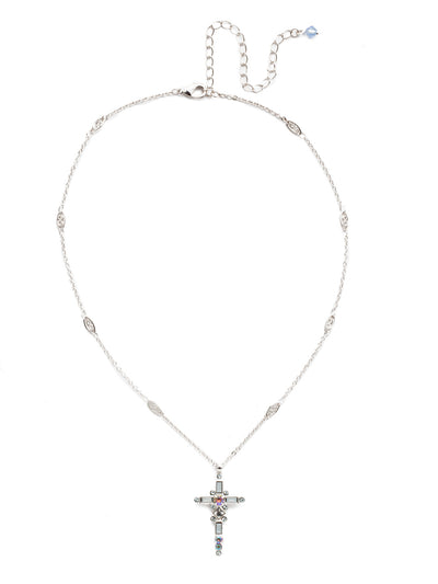 Dierdre Cross Pendant Necklace - NDQ54RHNTB - A truly divine pendant. This delicate cross necklace features multi-cut crystals in an antique inspired setting. This crystal cross necklace offers movement on the chain for ease of wear. From Sorrelli's Nantucket Blue collection in our Palladium Silver-tone finish.