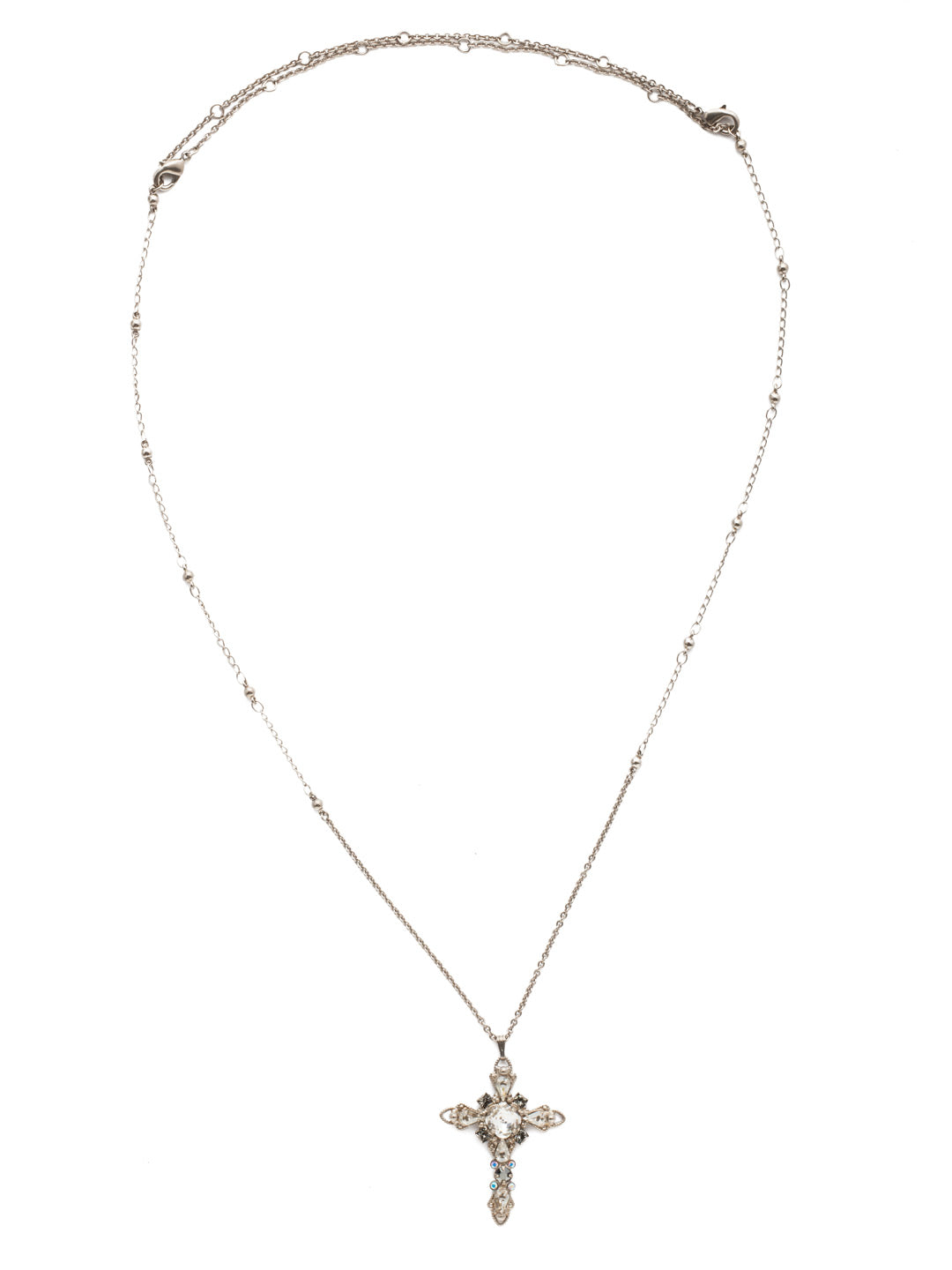 Elowen Pendant Necklace - NDS3ASCRO - <p>This long-strand cross is full of delicate detail, from its decorative chain to the brilliant mix of crystal shapes. This style also features a double lobster claw closure which allows for extreme length adjustment and easy layering with other necklaces. From Sorrelli's Crystal Rock collection in our Antique Silver-tone finish.</p>