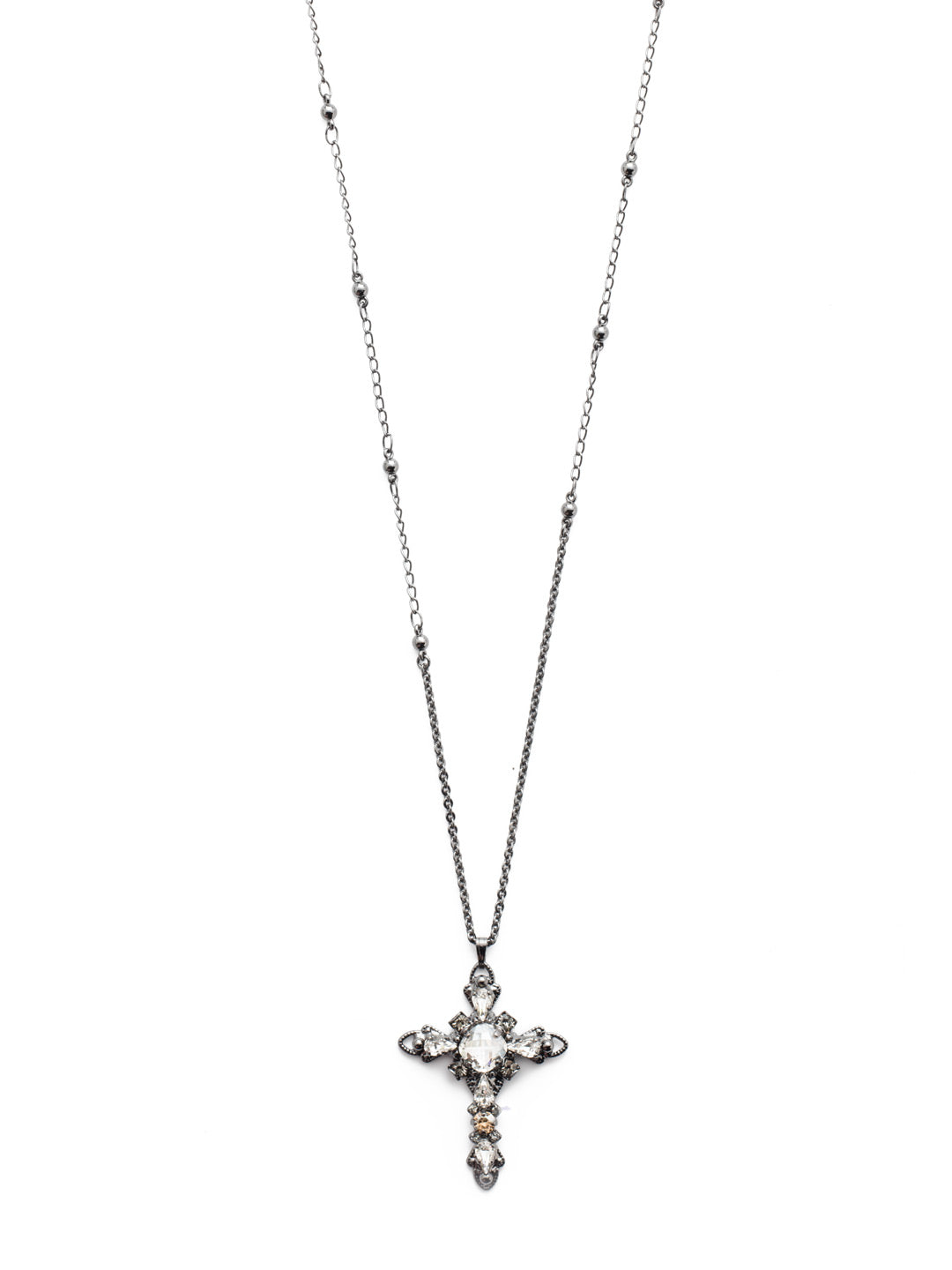 Elowen Pendant Necklace - NDS3GMGNS - <p>This long-strand cross is full of delicate detail, from its decorative chain to the brilliant mix of crystal shapes. This style also features a double lobster claw closure which allows for extreme length adjustment and easy layering with other necklaces. From Sorrelli's Golden Shadow collection in our Gun Metal finish.</p>