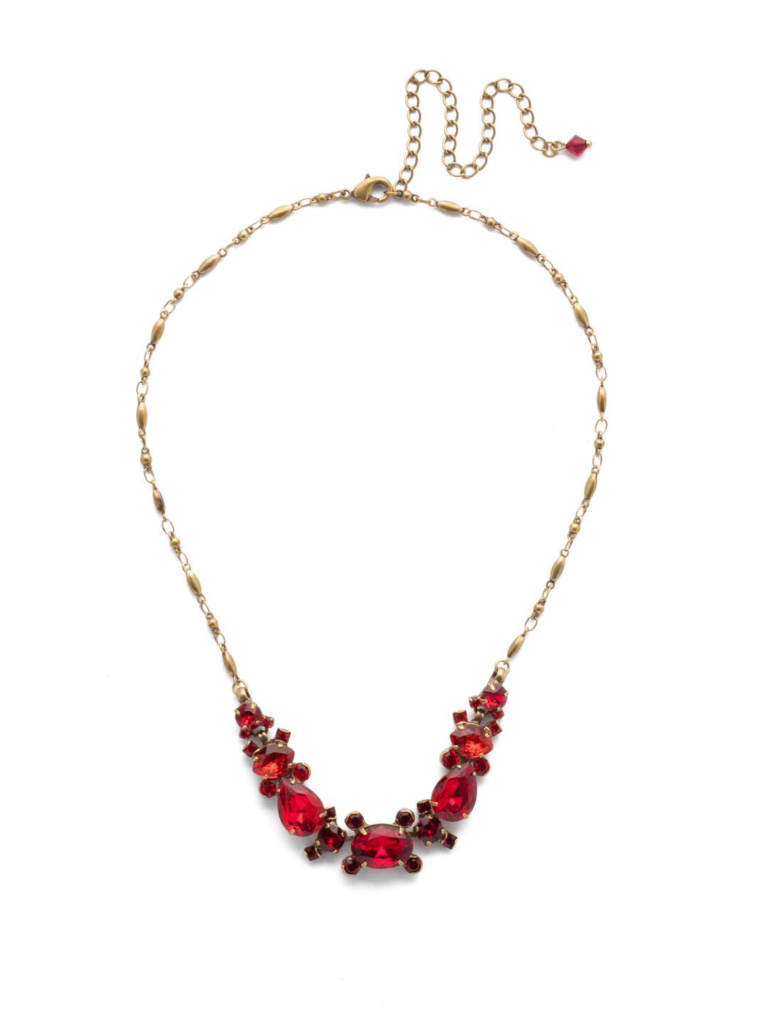 Laurel Tennis Necklace - NDS49AGSNR - A large oval crystal takes center stage in the Laurel necklace, flanked by large pear and marquise cut crystals. Sprinkle in some small round cut stones and you've got the perfect recipe for style! From Sorrelli's Sansa Red collection in our Antique Gold-tone finish.