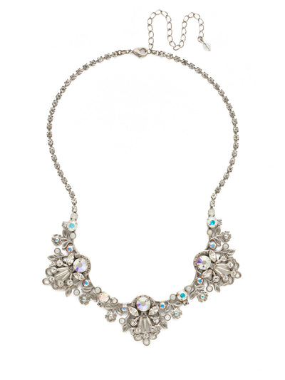 Linden Statement Necklace - NDT18ASWBR - Feminine, floral metalwork is accented with a mixture of round and navette crystals. From Sorrelli's White Bridal collection in our Antique Silver-tone finish.