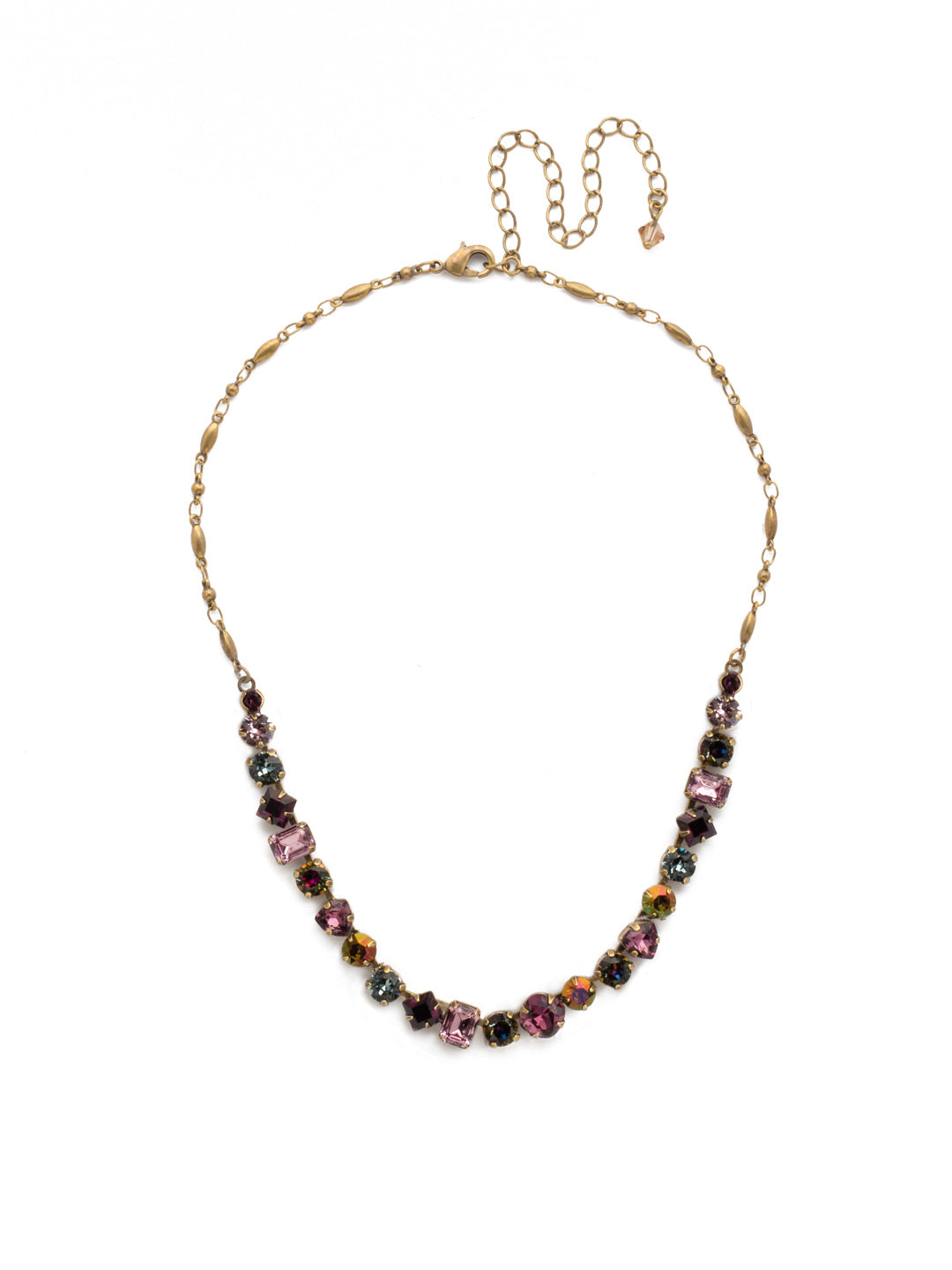 Papaver Tennis Necklace - NDX14AGROP - <p>This classic half line crystal necklace features an assortment of geometric shapes finished with a delicate metal chain. From Sorrelli's Royal Plum collection in our Antique Gold-tone finish.</p>