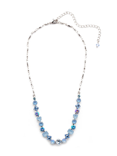 Papaver Tennis Necklace - NDX14PDWNB - <p>This classic half line crystal necklace features an assortment of geometric shapes finished with a delicate metal chain. From Sorrelli's Windsor Blue collection in our Palladium finish.</p>