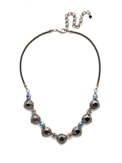 Primula Necklace Tennis Necklace - NDX8ASBLT - This statement making style features alternating shield shaped and round cut crystals. From Sorrelli's Black Tie collection in our Antique Silver-tone finish.