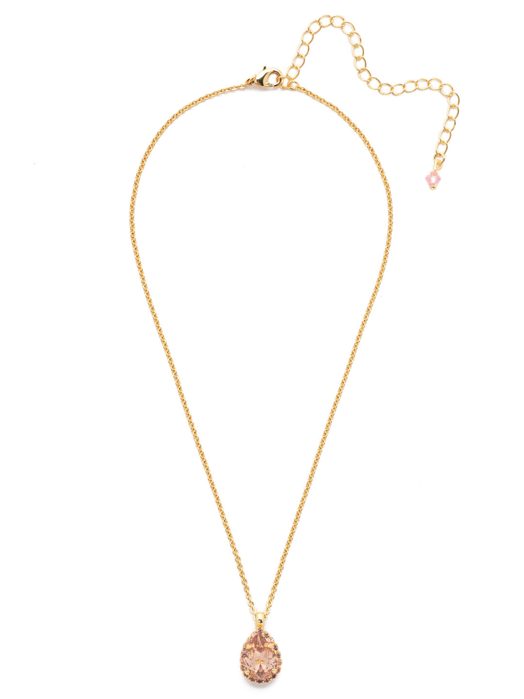 Rain Droplet  Necklace - NDY16BGPIN - <p>A delicate pear shaped crystal with a decorative rhinestone border adds just the right amount of sparkle and shine! From Sorrelli's Pink Passion collection in our Bright Gold-tone finish.</p>