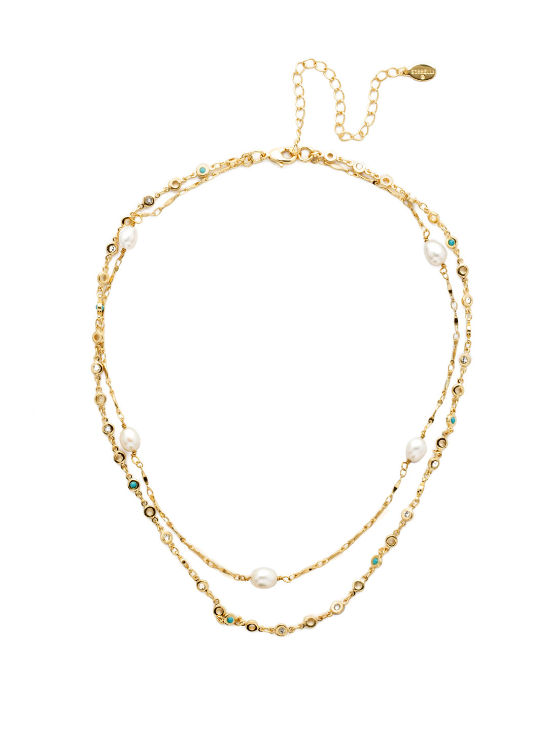 Ravenna Layered Necklace - NEC10BGPLP - <p>Ready to wear! This multi-strand classic line necklace features natural shining pearls and detailed metal chains. From Sorrelli's Polished Pearl collection in our Bright Gold-tone finish.</p>