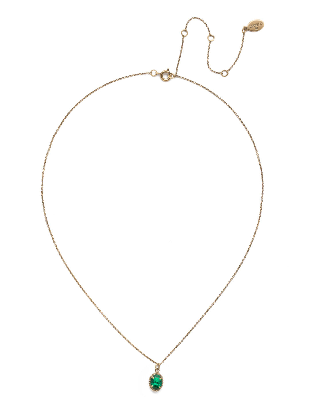 Maisie Pendant Necklace - NEF49AGEME - This is the perfect day-to-night sparkling tiny pendant necklace that has an adjustable chain to fit your neckline. From Sorrelli's Emerald collection in our Antique Gold-tone finish.