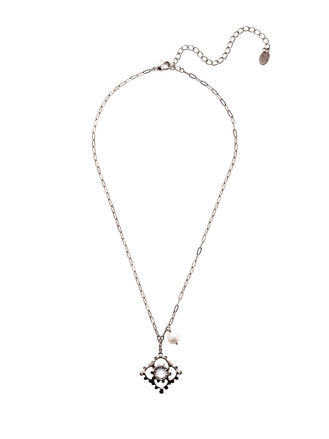 Genesis Pendant Necklace - NES3ASGNS - <p>The Genesis Pendant Necklace is proof that lots of good things can come in a smaller-sized package: hand-soldered metal detail, a clear gem, a pretty pearl, sparkling crystal…it's all there. From Sorrelli's Golden Shadow collection in our Antique Silver-tone finish.</p>