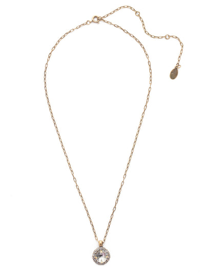 Haute Halo Pendant Necklace - NEX10AGCRY - <p>A single halo set round crystal hangs from a delicate adjustable chain. From Sorrelli's Crystal collection in our Antique Gold-tone finish.</p>