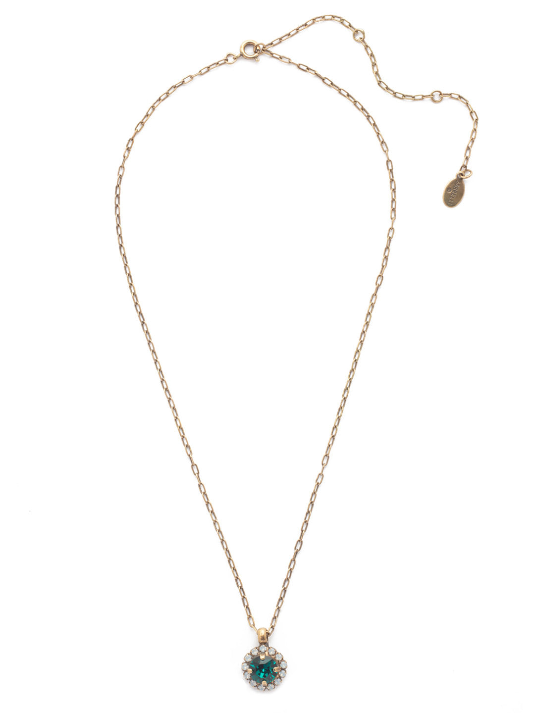 Haute Halo Pendant Necklace - NEX10AGEML - <p>A single halo set round crystal hangs from a delicate adjustable chain. From Sorrelli's Emerald &amp; Light Colorado collection in our Antique Gold-tone finish.</p>