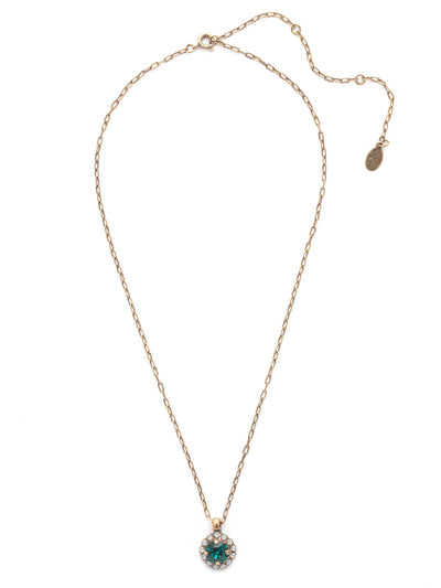 Haute Halo Pendant Necklace - NEX10AGEML - <p>A single halo set round crystal hangs from a delicate adjustable chain. From Sorrelli's Emerald &amp; Light Colorado collection in our Antique Gold-tone finish.</p>