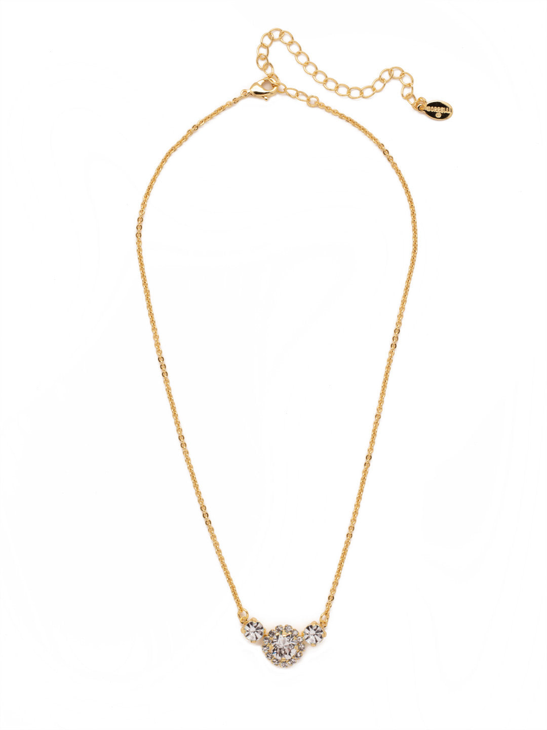 Haute Halo Simple Pendant Necklace - NEY10BGCRY - <p>A trio of round crystals join at the base of an adjustable chain with a lobster clasp. From Sorrelli's Crystal collection in our Bright Gold-tone finish.</p>