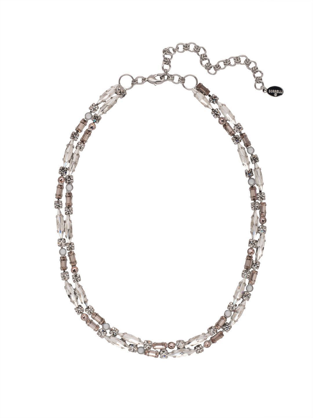 Emory Tennis Necklace - NFC21PDSNB - <p>The Emory Tennis Necklace features two rows of round, baguette, and emerald cut crystals on an adjustable chain, secured by a lobster claw clasp. From Sorrelli's Snow Bunny collection in our Palladium finish.</p>