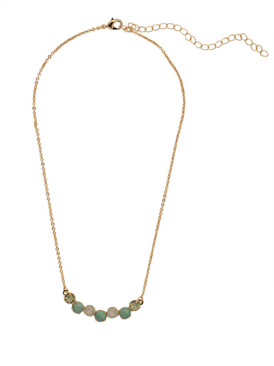 Xena Tennis Necklace - NFF1BGSGR - <p>The Xena Tennis Necklace features a row of small round cut crystals and semi-precious stones on an adjustable chain, secured by a lobster claw clasp. From Sorrelli's Sage Green collection in our Bright Gold-tone finish.</p>