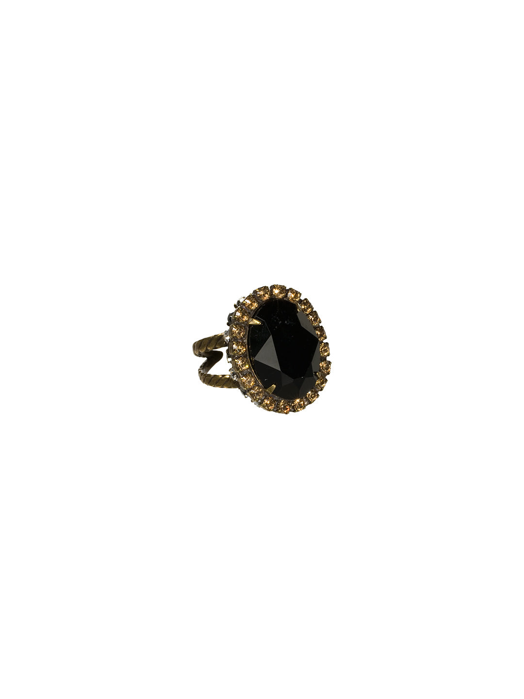 Glamorous Oval-Cut Cocktail Ring - RBT68AGEM - <p>A jewelry collection must! This glamorous ring features a bold oval cut center crystal surrounded by crystal accents that sits on a braided band to create an antique classic. Ring size: 7 (US) From Sorrelli's Evening Moon collection in our Antique Gold-tone finish.</p>