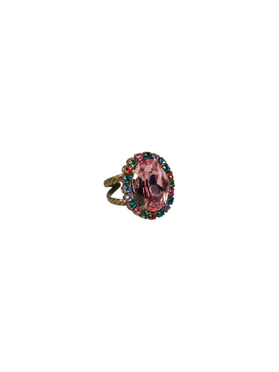 Glamorous Oval-Cut Cocktail Ring - RBT68AGLP - <p>A jewelry collection must! This glamorous ring features a bold oval cut center crystal surrounded by crystal accents that sits on a braided band to create an antique classic. Ring size: 7 (US) From Sorrelli's Lollipop collection in our Antique Gold-tone finish.</p>