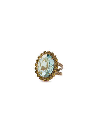 Glamorous Oval-Cut Cocktail Ring - RBT68AGPOP - <p>A jewelry collection must! This glamorous ring features a bold oval cut center crystal surrounded by crystal accents that sits on a braided band to create an antique classic. Ring size: 7 (US) From Sorrelli's Gem Pop collection in our Antique Gold-tone finish.</p>