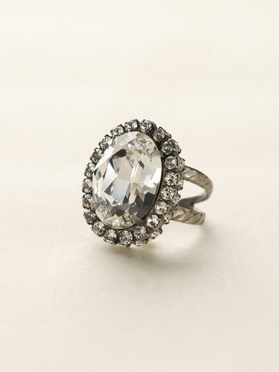 Glamorous Oval-Cut Cocktail Ring - RBT68ASCRY - <p>A jewelry collection must! This glamorous ring features a bold oval cut center crystal surrounded by crystal accents that sits on a braided band to create an antique classic. Ring size: 7 (US) From Sorrelli's Crystal collection in our Antique Silver-tone finish.</p>