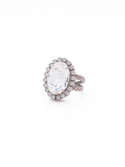 Glamorous Oval-Cut Cocktail Ring - RBT68ASWBR - <p>A jewelry collection must! This glamorous ring features a bold oval cut center crystal surrounded by crystal accents that sits on a braided band to create an antique classic. Ring size: 7 (US) From Sorrelli's White Bridal collection in our Antique Silver-tone finish.</p>