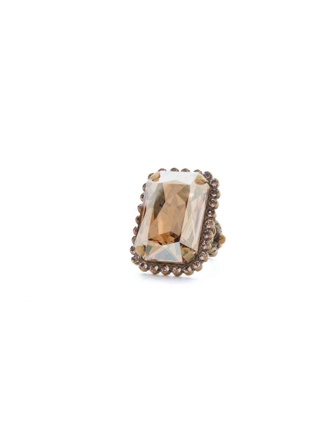 Luxurious Emerald-Cut Cocktail Ring - RBT69AGAP - <p>Big, bold glamour! The large emerald cut crystal of this cocktail ring will leave all eyes on you! Ring size: 7 (US) From Sorrelli's Apricot Agate collection in our Antique Gold-tone finish.</p>