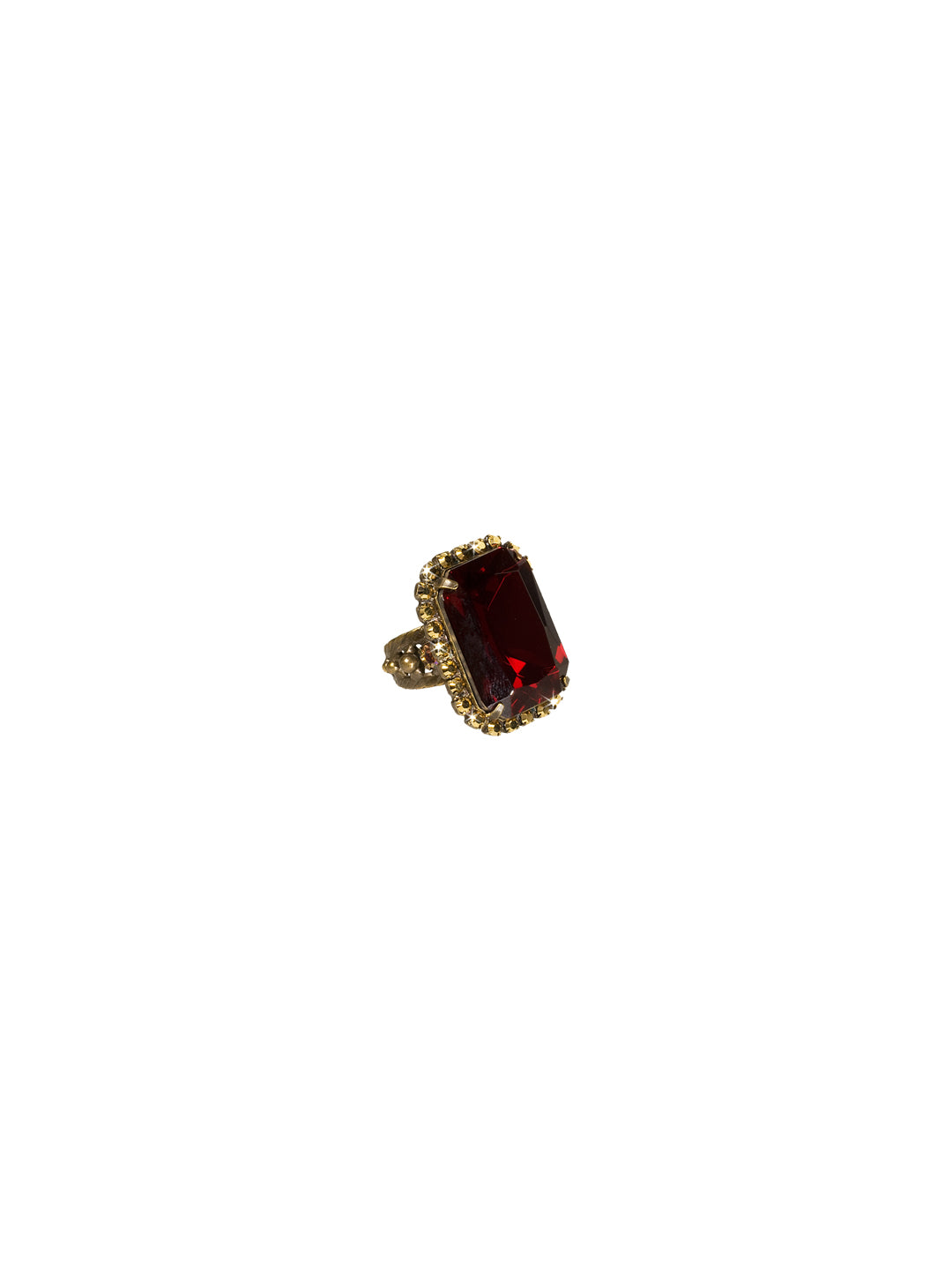 Luxurious Emerald-Cut Cocktail Ring - RBT69AGGGA - <p>Big, bold glamour! The large emerald cut crystal of this cocktail ring will leave all eyes on you! Ring size: 7 (US) From Sorrelli's Go Garnet collection in our Antique Gold-tone finish.</p>