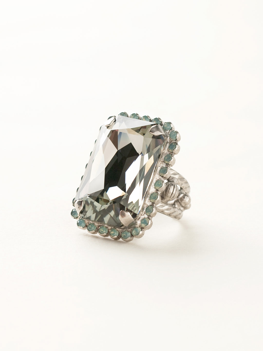 Luxurious Emerald-Cut Cocktail Ring - RBT69ASCRM - <p>Big, bold glamour! The large emerald cut crystal of this cocktail ring will leave all eyes on you! Ring size: 7 (US) From Sorrelli's Crystal Moss collection in our Antique Silver-tone finish.</p>